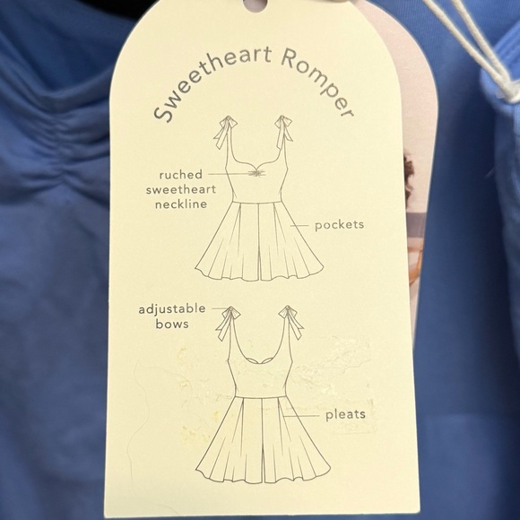 NWT Blogilates Women’s XL Cool Blue Sleeveless Sweetheart Romper Tie Bow Straps - Picture 8 of 8